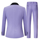 Mens Suits Double Row 6 Buttons Wedding Tuxedo Slim Fit Grooms Jacket+Pants 2PCS Violet Jacquard Black Bright Collar Lapel